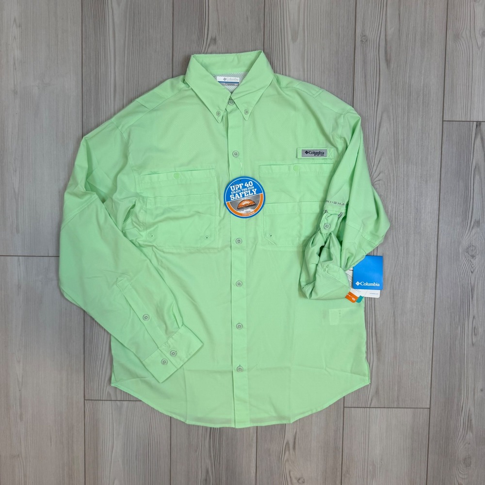 Columbia PFG Tamiami II Fishing Shirt Mens Small Green Long Sleeve UPF 40 FM7253